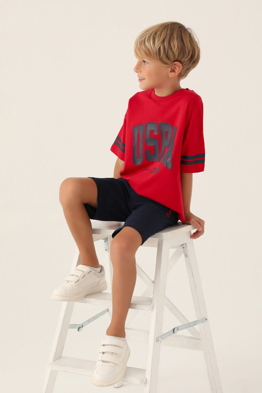 U.S. Polo Assn. Erkek Çocuk Bisiklet Yaka Pigment Baskılı Yazlık Regular Fit Kırmızı Bermuda Takım US1709-C-V4
