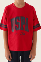 U.S. Polo Assn. Erkek Çocuk Bisiklet Yaka Pigment Baskılı Yazlık Regular Fit Kırmızı Bermuda Takım US1709-C-V4