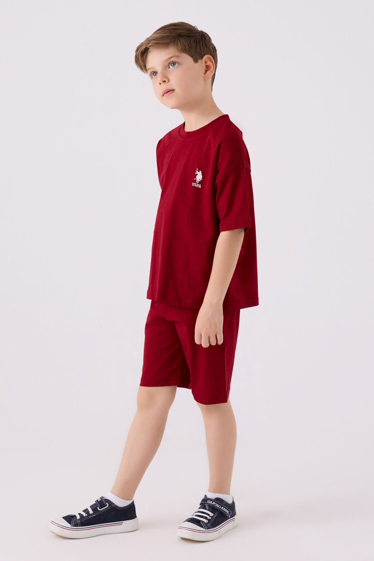 U.S. Polo Assn. Erkek Çocuk Bisiklet Yaka Sargı Nakışlı Yazlık Regular Fit Kırmızı Bermuda Takım US1779-C-V21
