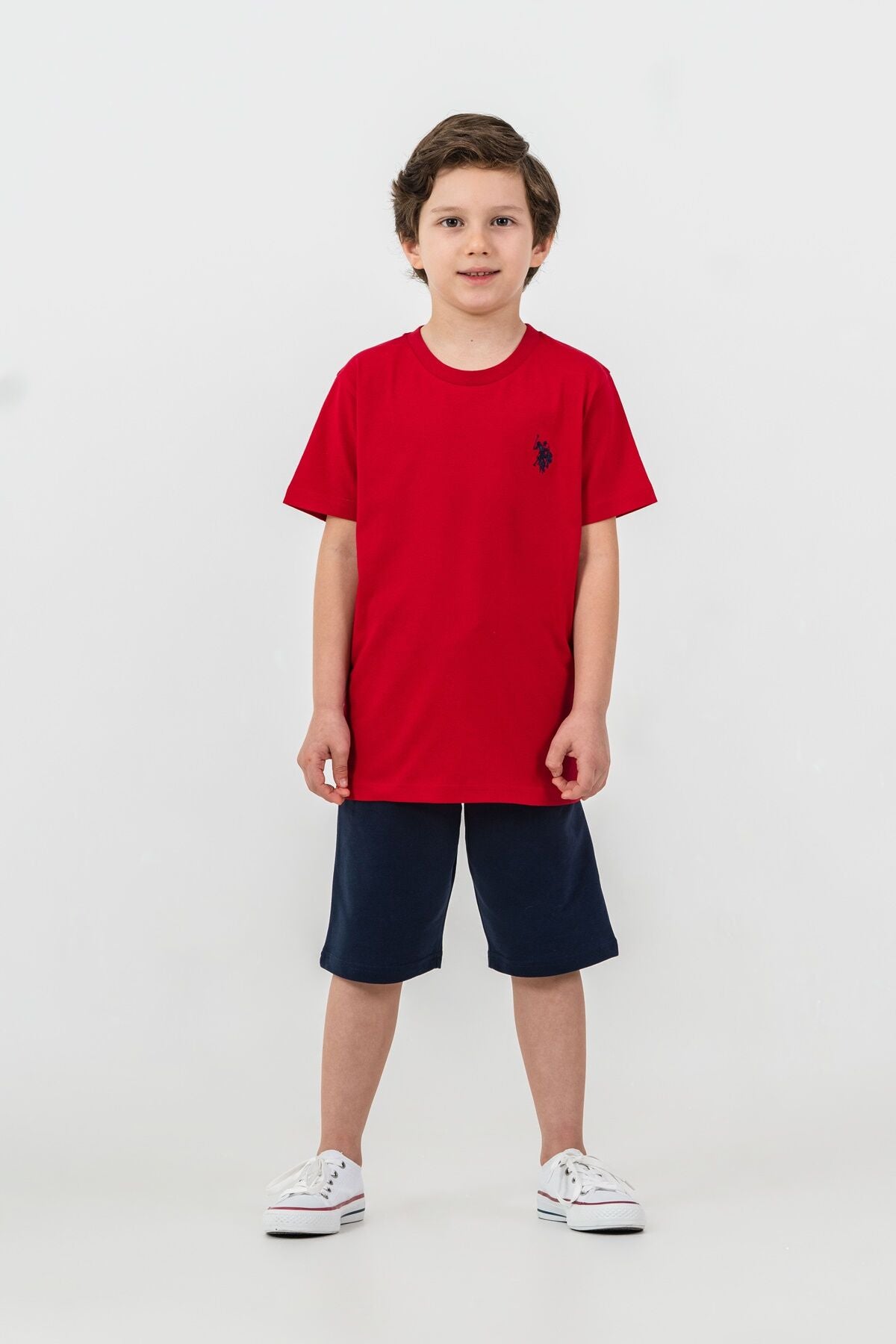 U.S. Polo Assn. Erkek Çocuk Bisiklet Yaka Nakışlı Yazlık Regular Fit Kırmızı Bermuda Takım US2427-C-V3