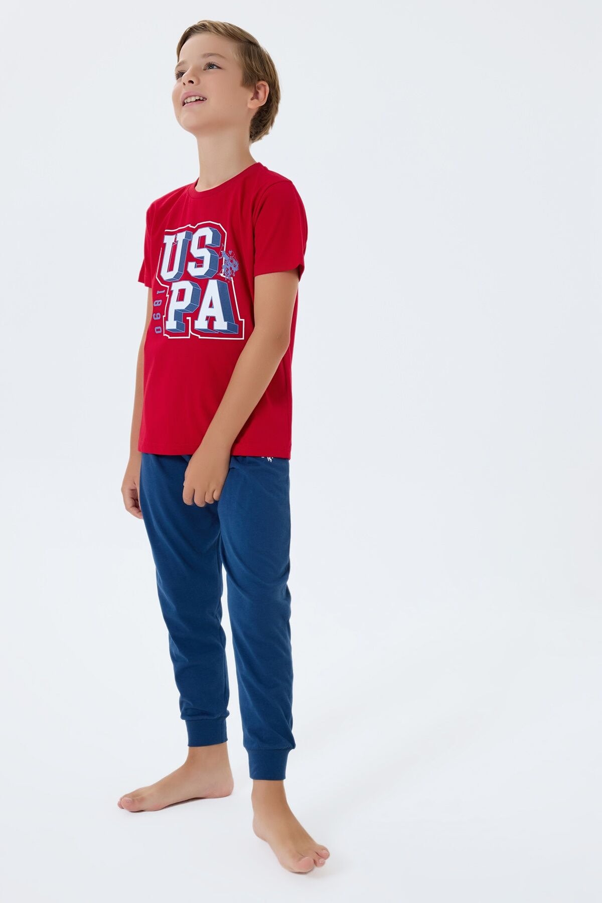 U.S. Polo Assn. Erkek Çocuk Bisiklet Yaka Nakışlı Yazlık Regular Fit Kırmızı Pijama Takımı US2410-C-V2