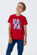 U.S. Polo Assn. Erkek Çocuk Bisiklet Yaka Nakışlı Yazlık Regular Fit Kırmızı Pijama Takımı US2410-C-V2
