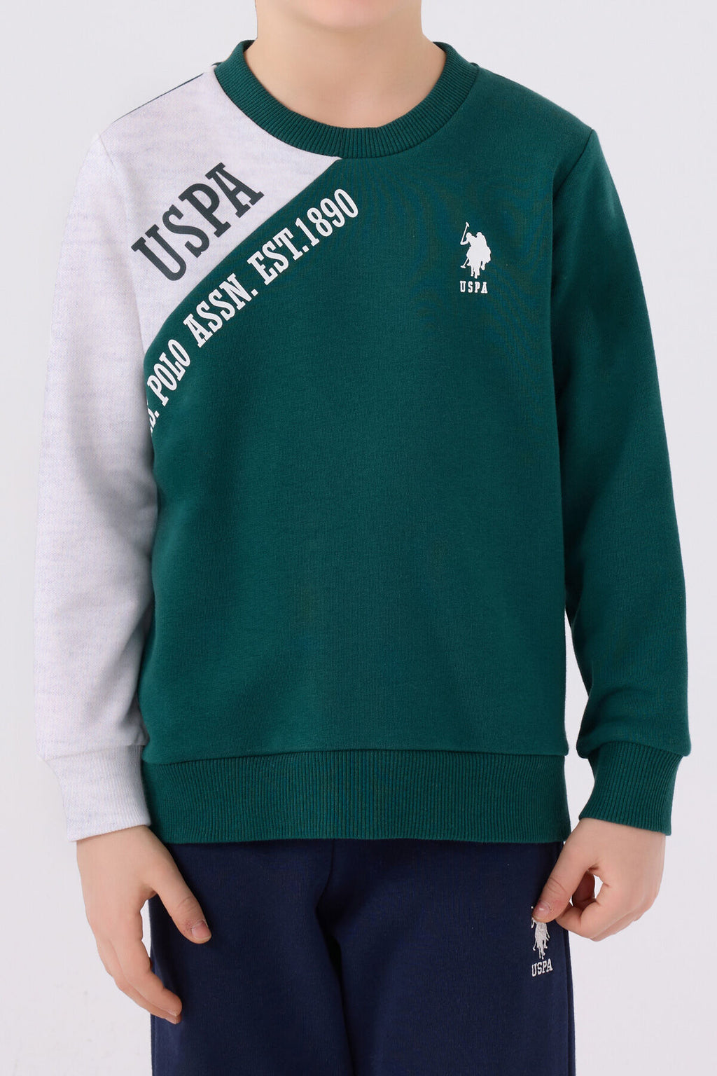 U.S. Polo Assn. Erkek Çocuk Bisiklet Yaka Empirme Baskılı Kışlık Regular Fit Yeşil Eşofman Takımı US1921-C-V1