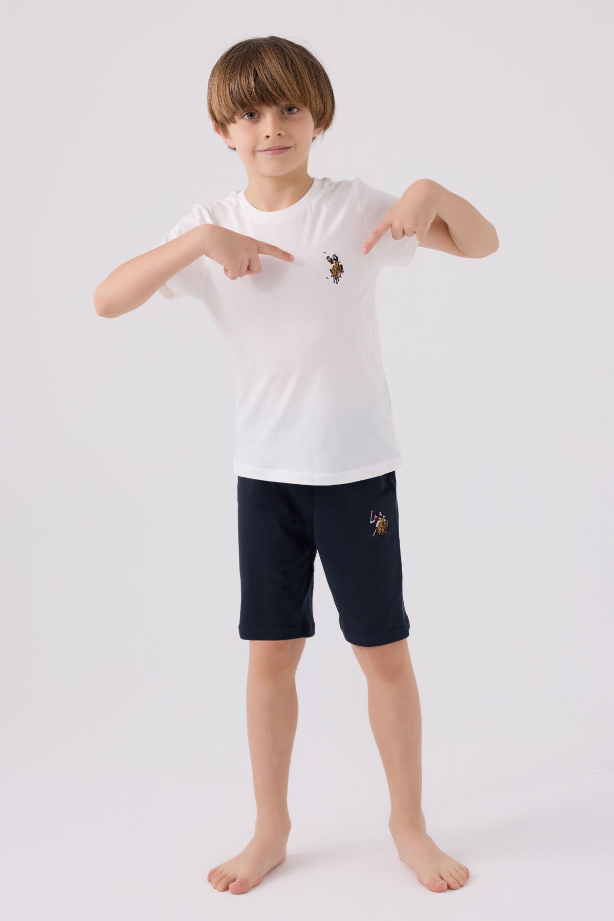 U.S. Polo Assn. Erkek Çocuk Bisiklet Yaka Sargı Nakışlı Yazlık Regular Fit Beyaz Bermuda Takım US1391-C-V7 Ürün ana görseli