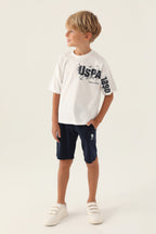 U.S. Polo Assn. Erkek Çocuk Bisiklet Yaka Pigment Baskılı Yazlık Regular Fit Krem Bermuda Takım US1735-C-V1