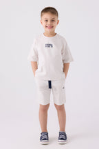 U.S. Polo Assn. Erkek Çocuk Bisiklet Yaka Pigment Baskılı Yazlık Regular Fit Beyaz Bermuda Takım US1781-C-V17