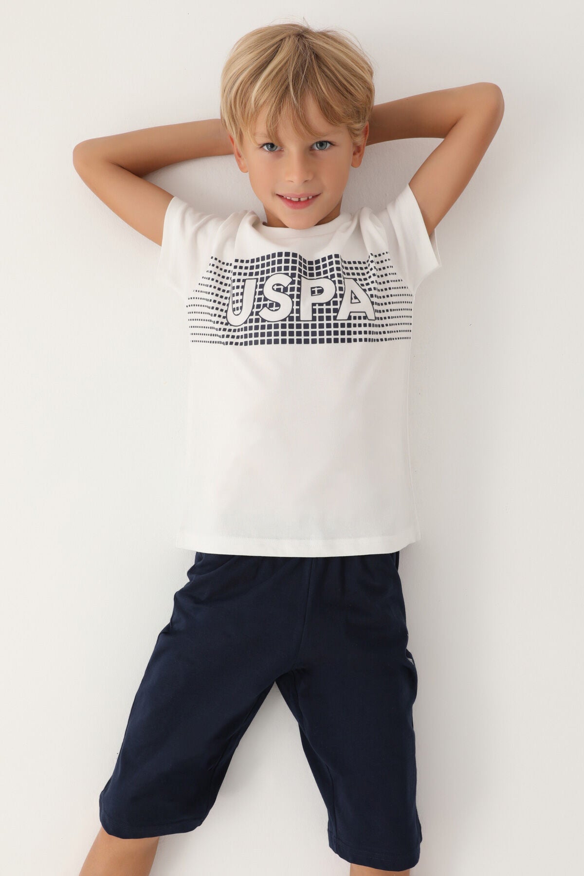 U.S. Polo Assn Lisanslı Dotted Krem Erkek Çocuk Kapri Takım