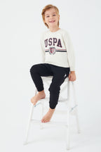 U.S. Polo Assn. Erkek Çocuk Pamuklu Bisiklet Yaka Pigment Baskılı Kışlık Regular Fit Beyaz Pijama Takımı US1191-C-V4