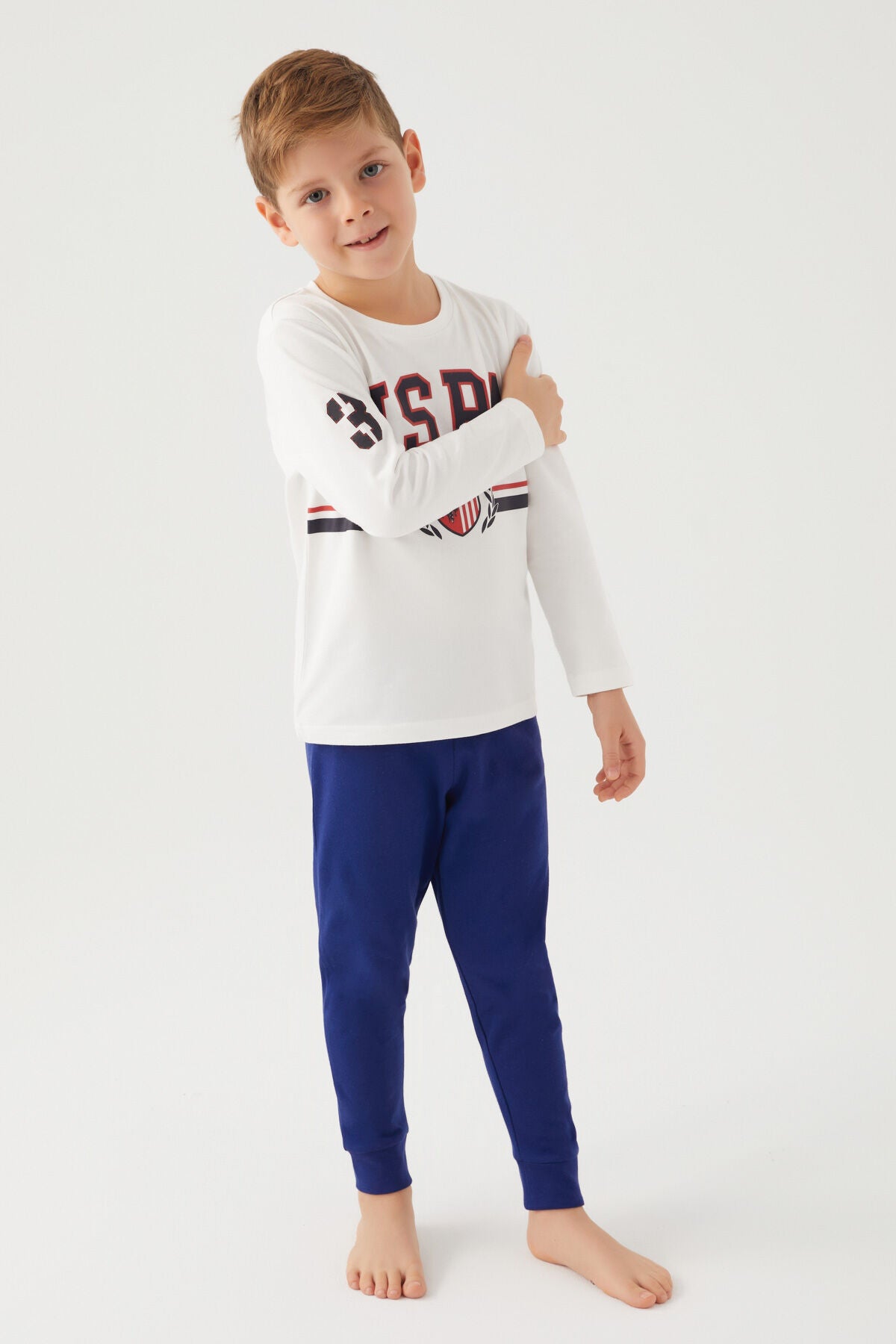 U.S. Polo Assn. Erkek Çocuk Bisiklet Yaka Pigment Baskılı Kışlık Regular Fit Beyaz Pijama Takımı US1191-C-V6 Ürün ikincil görseli