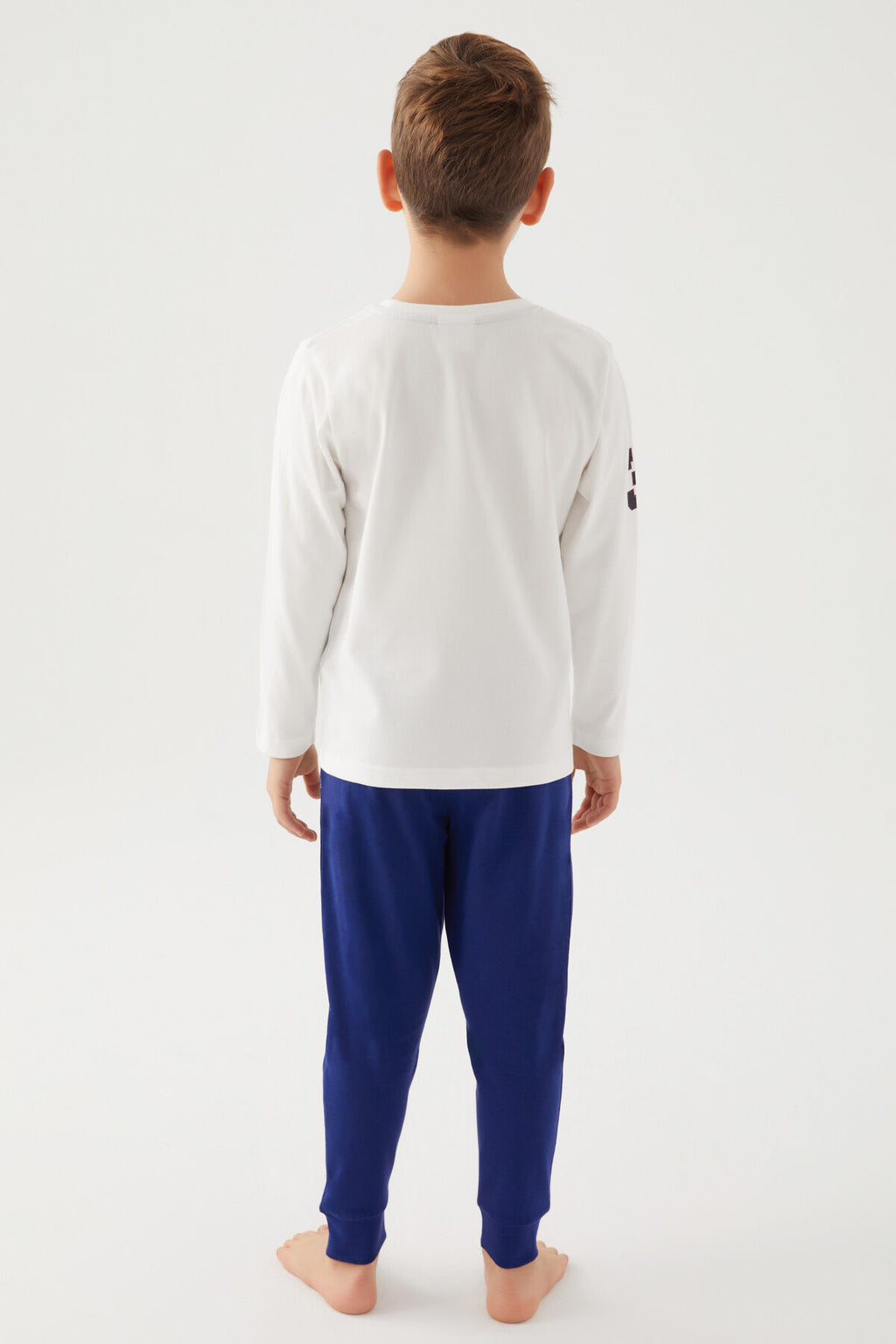 U.S. Polo Assn. Erkek Çocuk Bisiklet Yaka Pigment Baskılı Kışlık Regular Fit Beyaz Pijama Takımı US1191-C-V6
