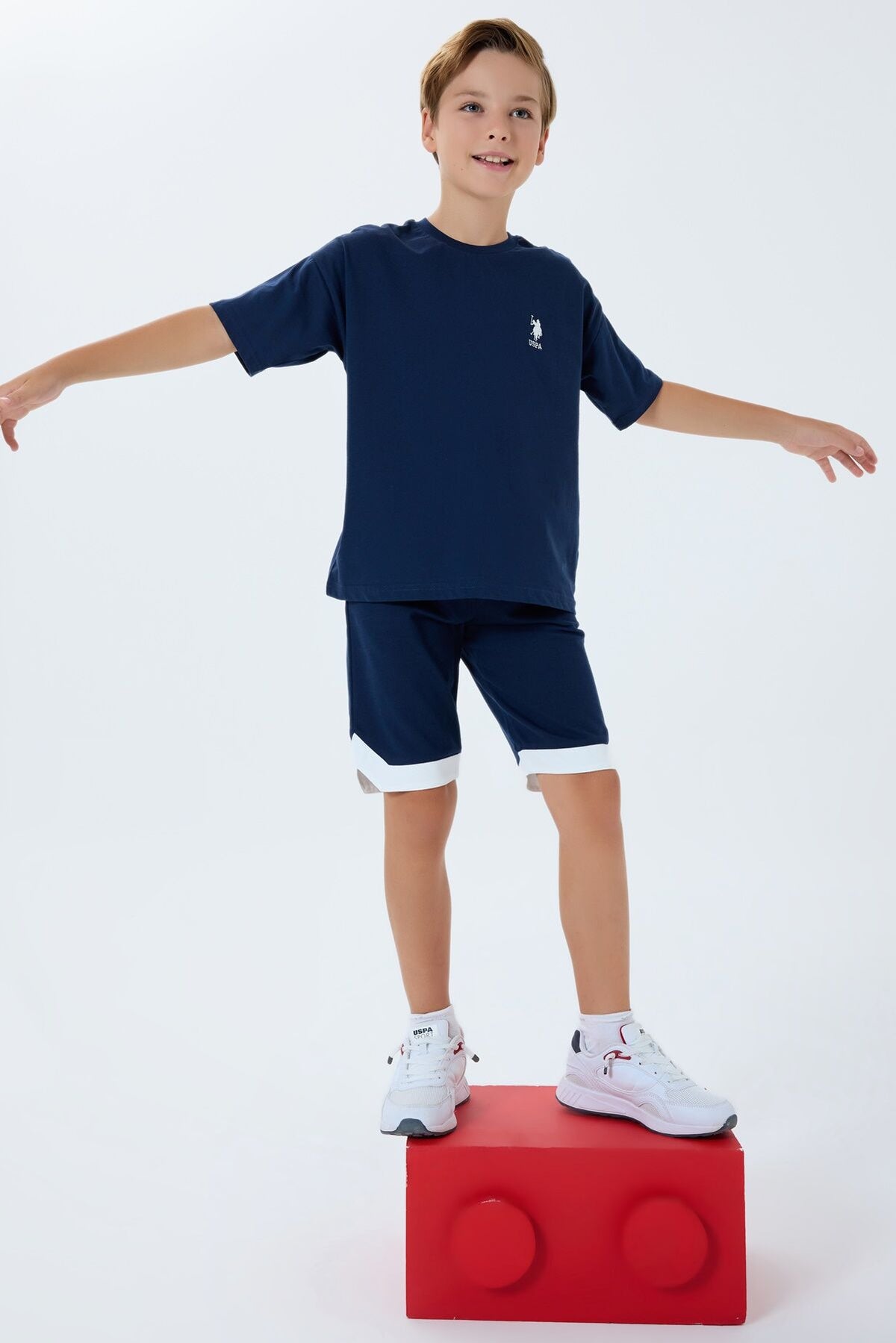 U.S. Polo Assn. Erkek Çocuk Bisiklet Yaka Nakışlı Yazlık Regular Fit Lacivert Bermuda Takım US2403-C-V1