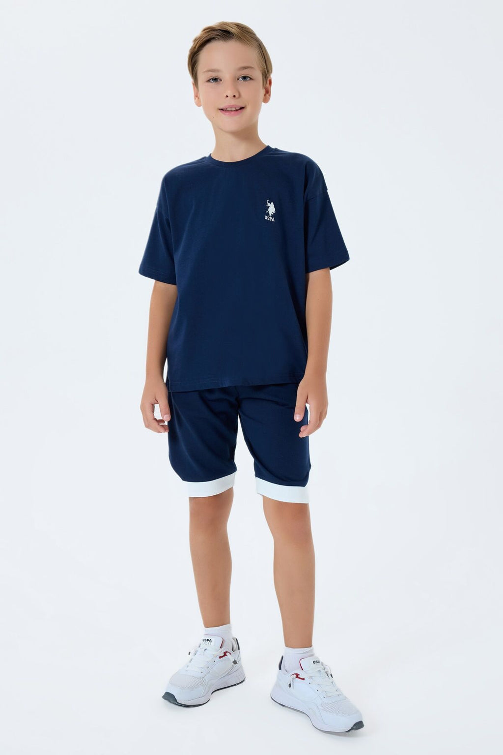 U.S. Polo Assn. Erkek Çocuk Bisiklet Yaka Nakışlı Yazlık Regular Fit Lacivert Bermuda Takım US2403-C-V1