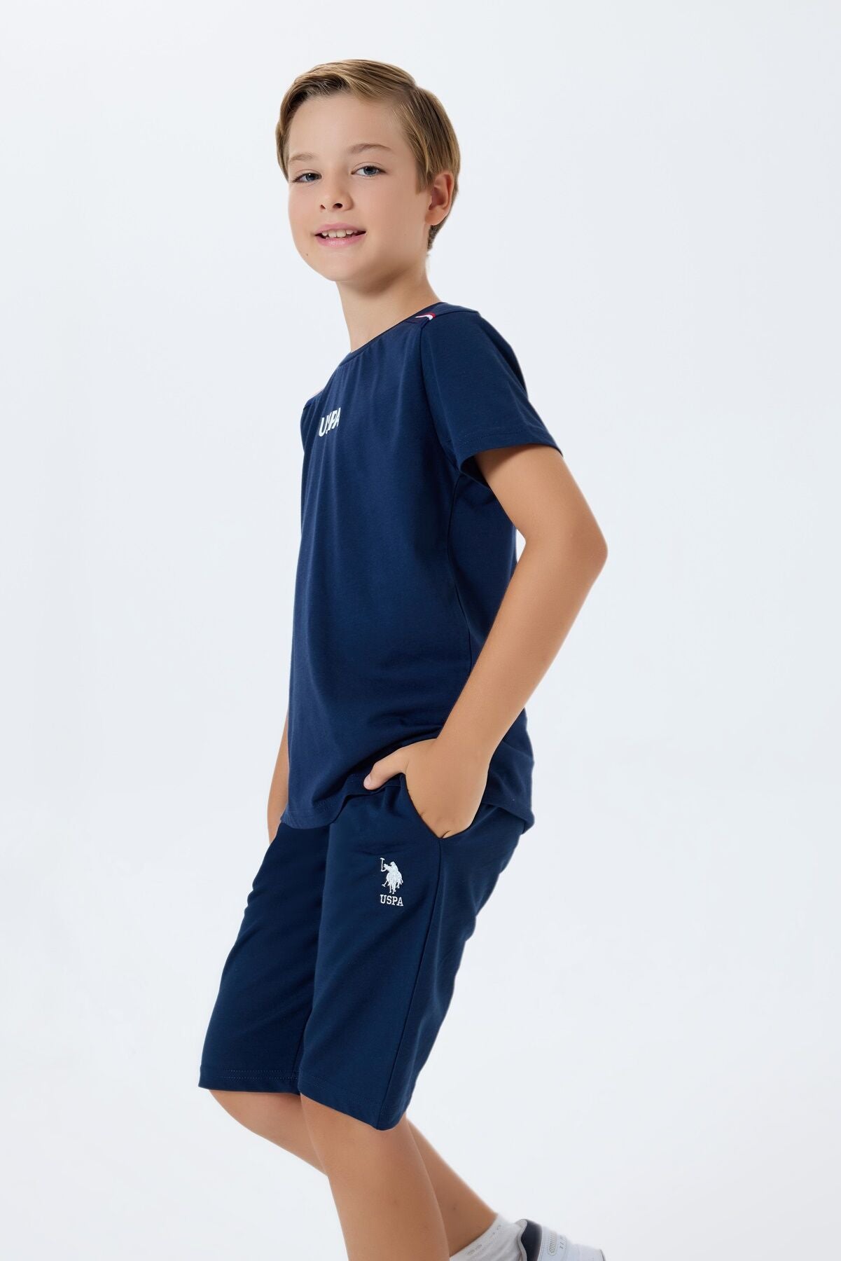 U.S. Polo Assn. Erkek Çocuk Bisiklet Yaka Nakışlı Yazlık Regular Fit Lacivert Bermuda Takım US2404-C-V2 Ürün ikincil görseli