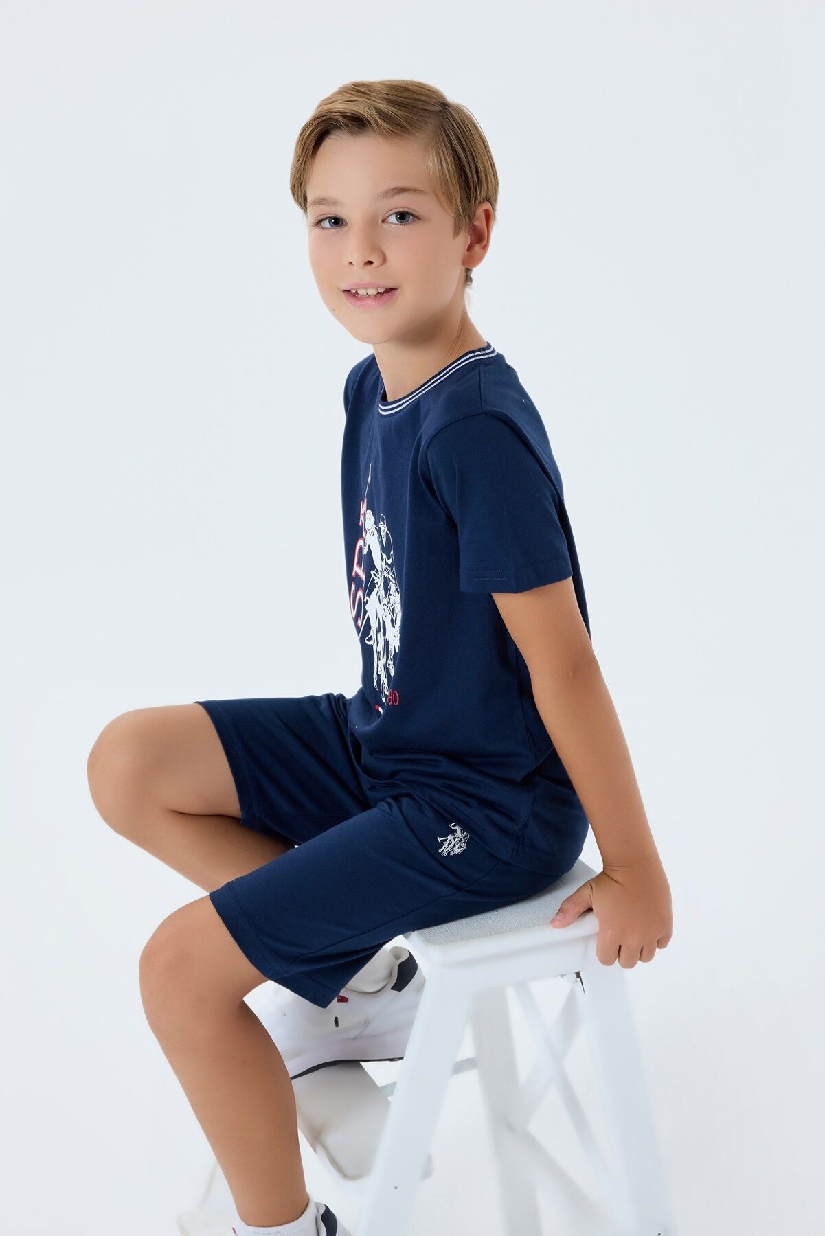 U.S. Polo Assn. Erkek Çocuk Bisiklet Yaka Nakışlı Yazlık Regular Fit Lacivert Bermuda Takım US2406-C-V1 Ürün ikincil görseli