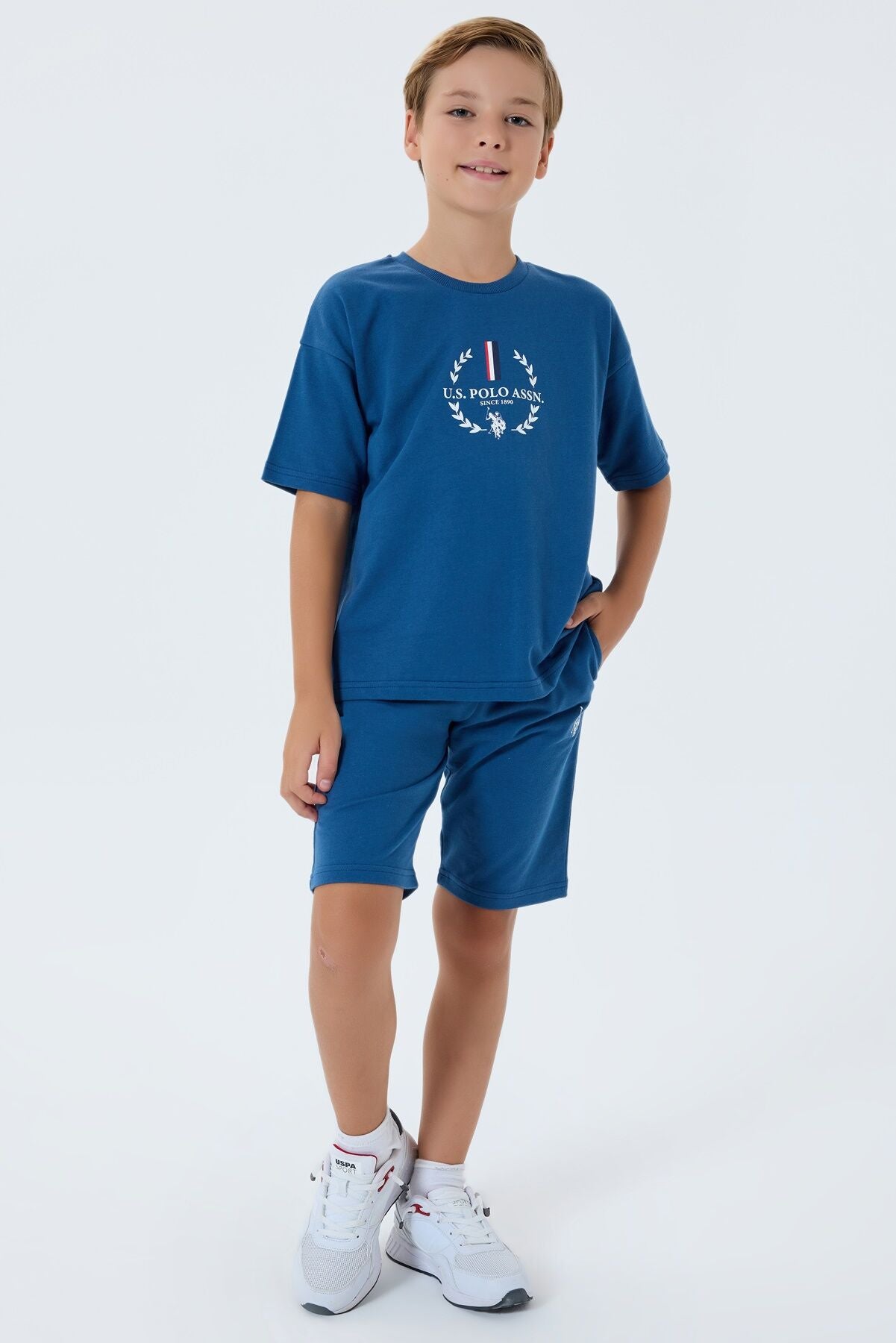U.S. Polo Assn. Erkek Çocuk Bisiklet Yaka Nakışlı Yazlık Regular Fit Lacivert Bermuda Takım US2408-C-V2