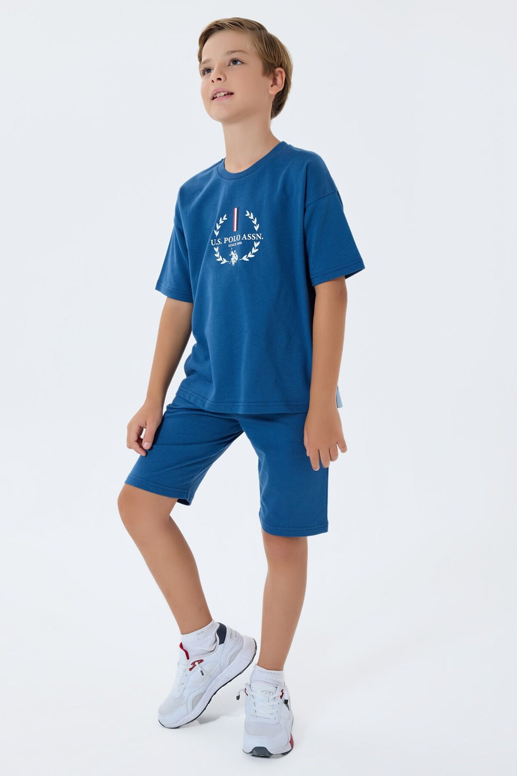 U.S. Polo Assn. Erkek Çocuk Bisiklet Yaka Nakışlı Yazlık Regular Fit Lacivert Bermuda Takım US2408-C-V2