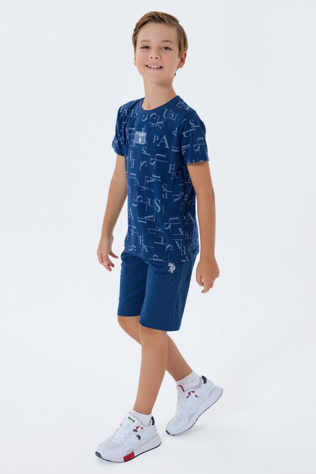 U.S. Polo Assn. Erkek Çocuk Bisiklet Yaka Nakışlı Yazlık Regular Fit Lacivert Bermuda Takım US2411-C-V2
