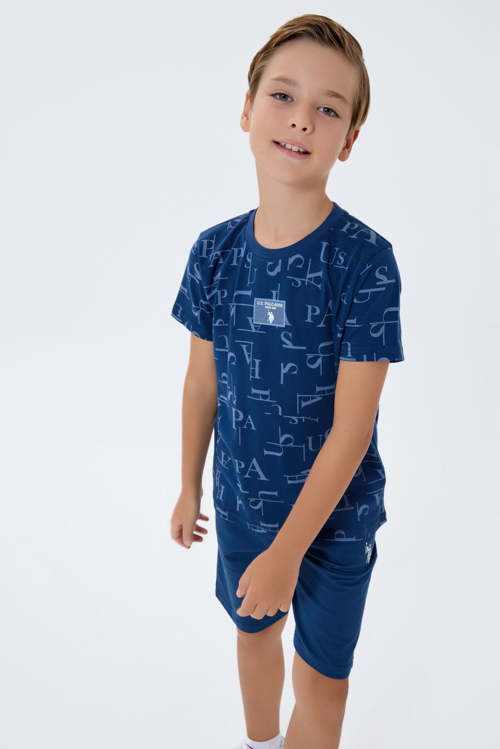 U.S. Polo Assn. Erkek Çocuk Bisiklet Yaka Nakışlı Yazlık Regular Fit Lacivert Bermuda Takım US2411-C-V2