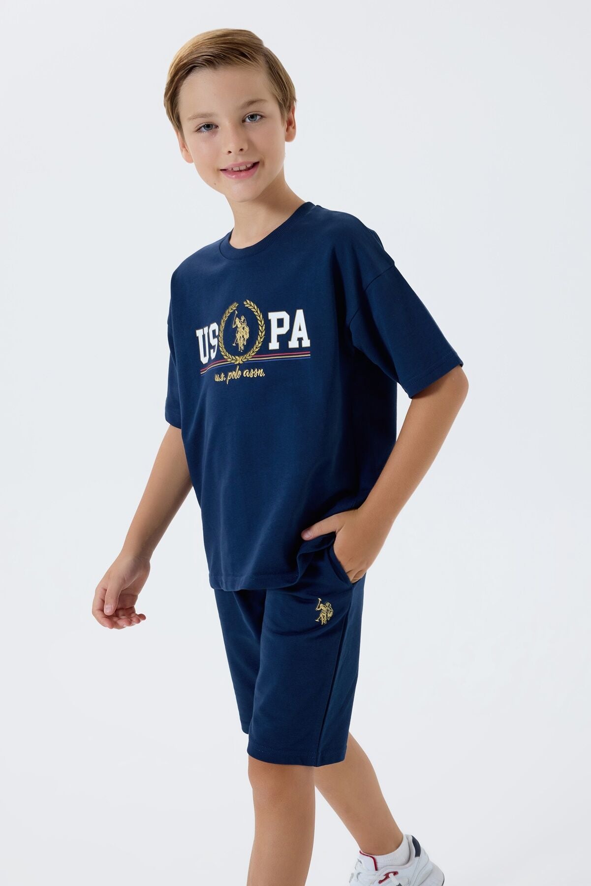 U.S. Polo Assn. Erkek Çocuk Bisiklet Yaka Nakışlı Yazlık Regular Fit Lacivert Bermuda Takım US2425-C-V1 Ürün ana görseli