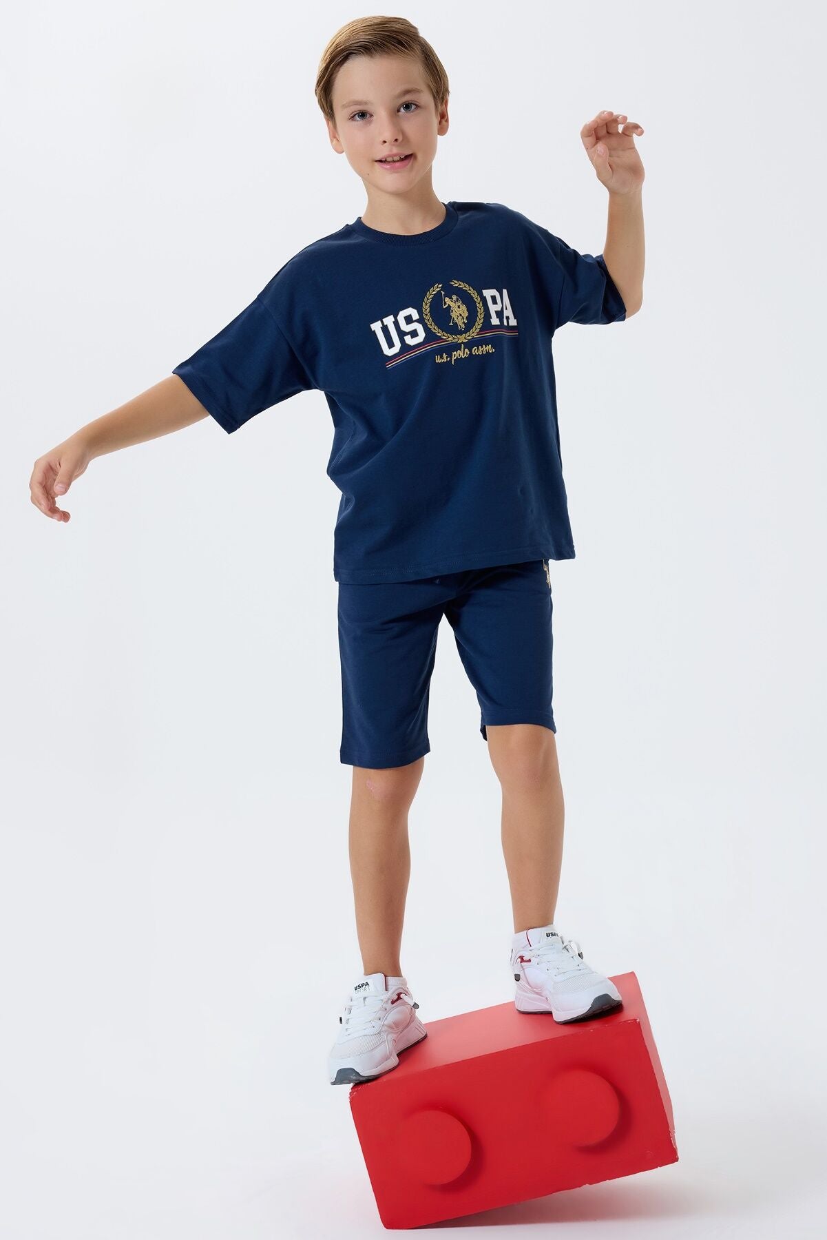 U.S. Polo Assn. Erkek Çocuk Bisiklet Yaka Nakışlı Yazlık Regular Fit Lacivert Bermuda Takım US2425-C-V1 Ürün ikincil görseli
