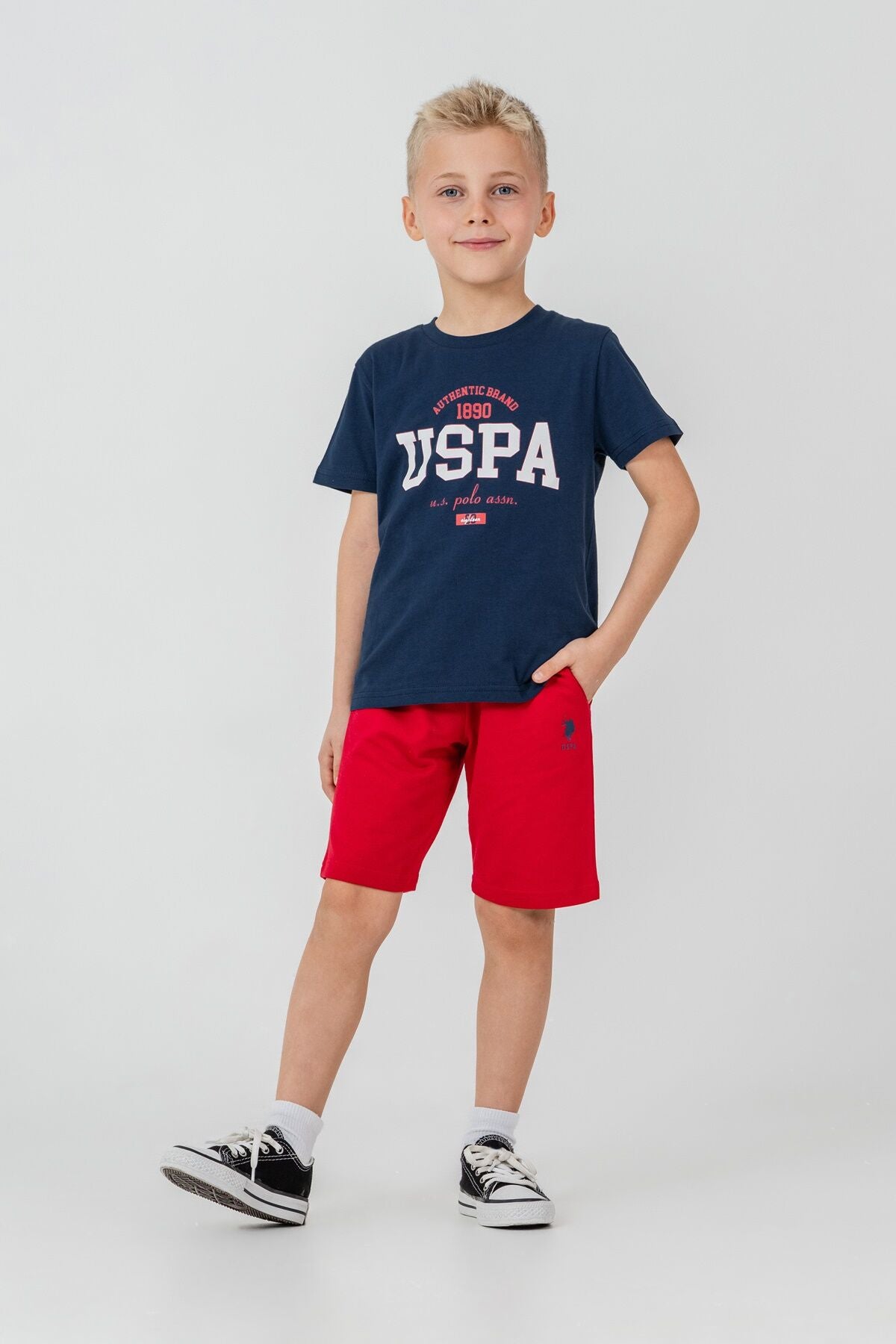 U.S. Polo Assn. Erkek Çocuk Bisiklet Yaka Nakışlı Yazlık Regular Fit Lacivert Bermuda Takım US2430-C-V3 Ürün ana görseli
