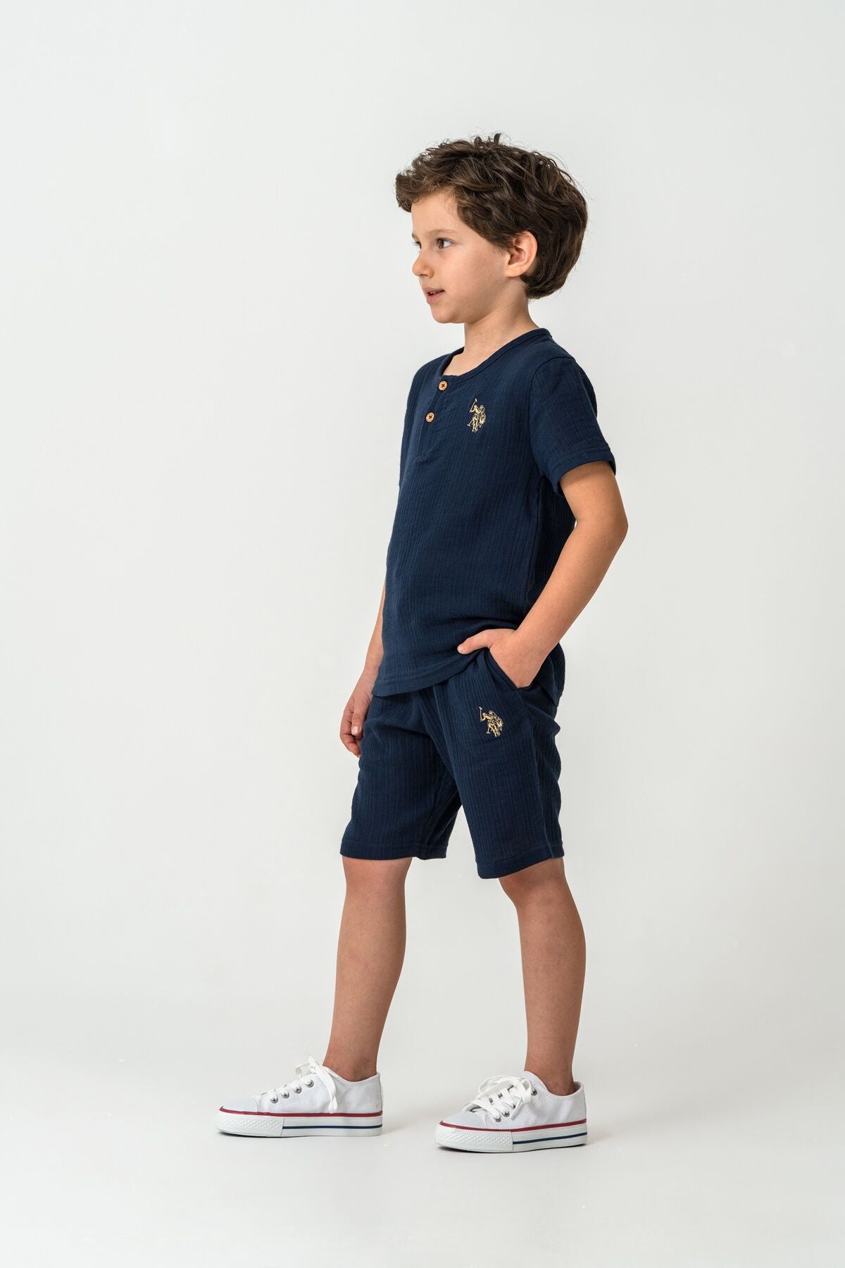 U.S. Polo Assn. Erkek Çocuk Bisiklet Yaka Nakışlı Yazlık Regular Fit Lacivert Bermuda Takım US2439-C-V4 Ürün ana görseli