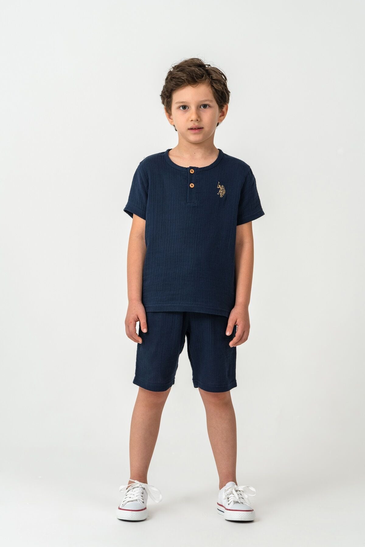 U.S. Polo Assn. Erkek Çocuk Bisiklet Yaka Nakışlı Yazlık Regular Fit Lacivert Bermuda Takım US2439-C-V4 Ürün ikincil görseli
