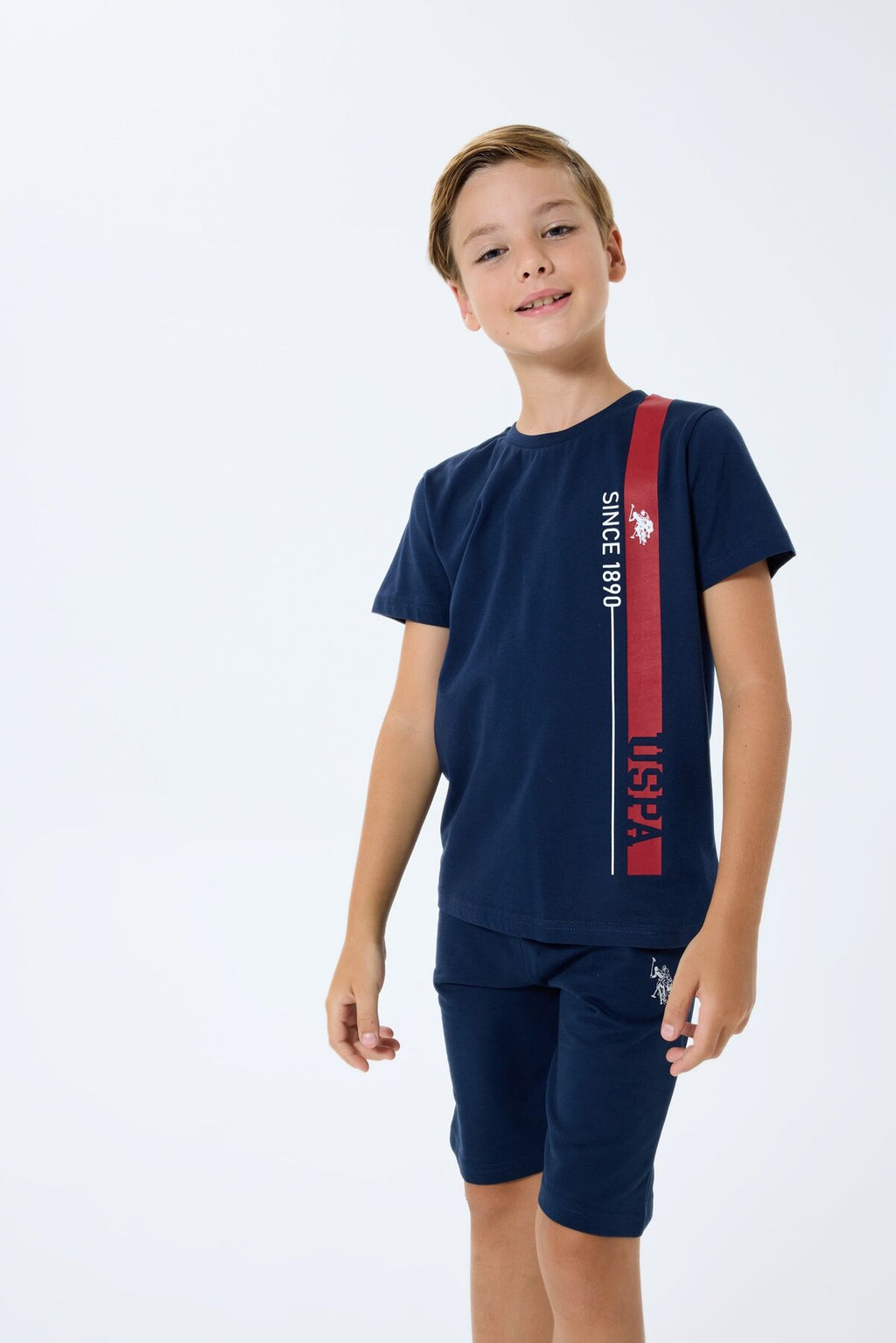U.S. Polo Assn. Erkek Çocuk Bisiklet Yaka Nakışlı Yazlık Regular Fit Lacivert Bermuda Takım US2400-C-V1