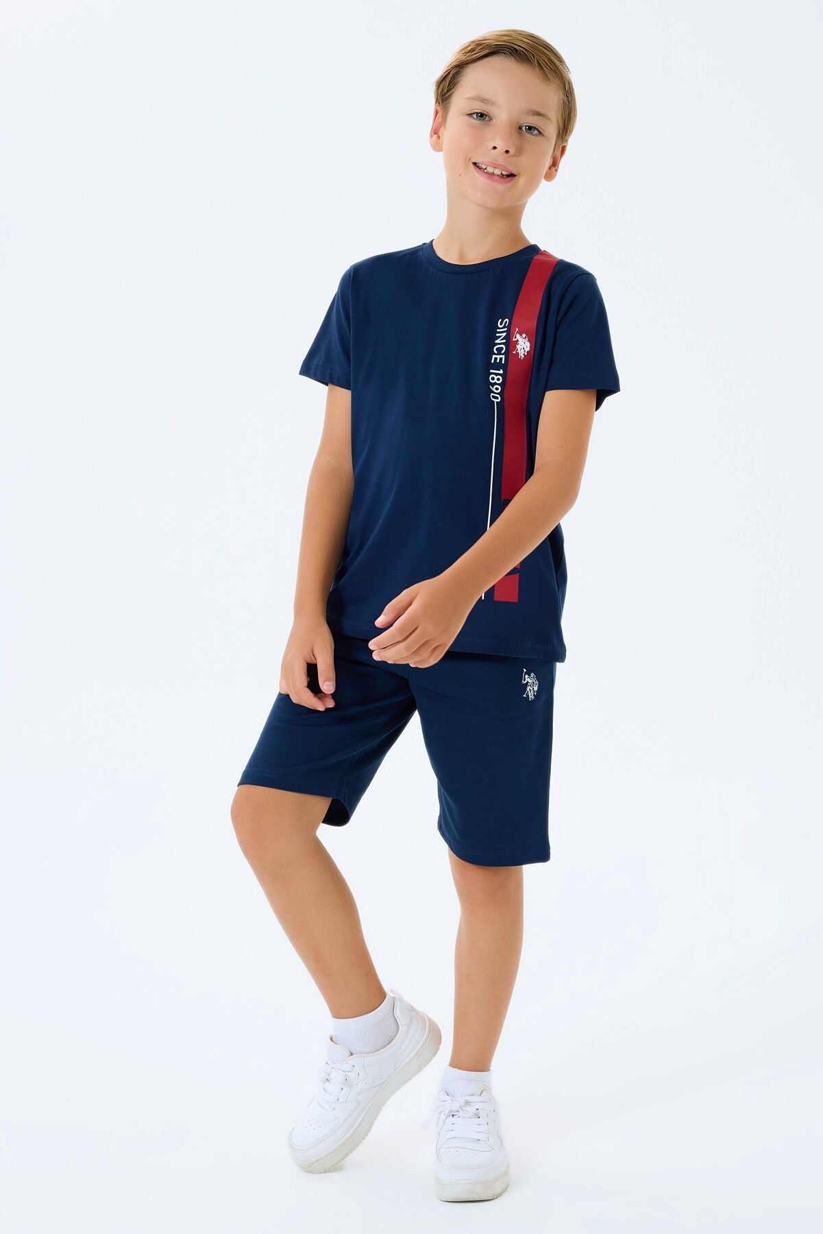 U.S. Polo Assn. Erkek Çocuk Bisiklet Yaka Nakışlı Yazlık Regular Fit Lacivert Bermuda Takım US2400-C-V1