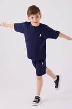 U.S. Polo Assn. Erkek Çocuk Bisiklet Yaka Pigment Baskılı Yazlık Regular Fit Mavi Bermuda Takım US1779-C-V1