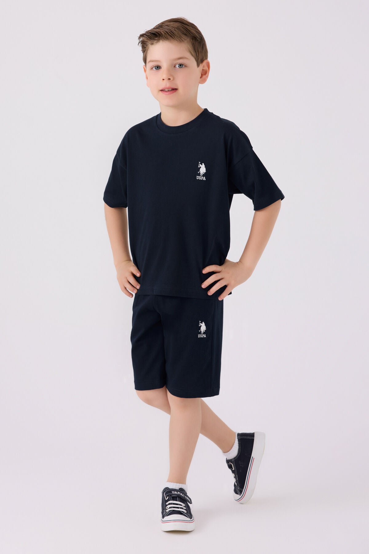 U.S. Polo Assn. Erkek Çocuk Bisiklet Yaka Sargı Nakışlı Yazlık Regular Fit Lacivert Bermuda Takım US1779-C-V3 Ürün ana görseli