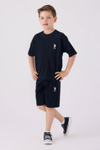 U.S. Polo Assn. Erkek Çocuk Bisiklet Yaka Sargı Nakışlı Yazlık Regular Fit Lacivert Bermuda Takım US1779-C-V3