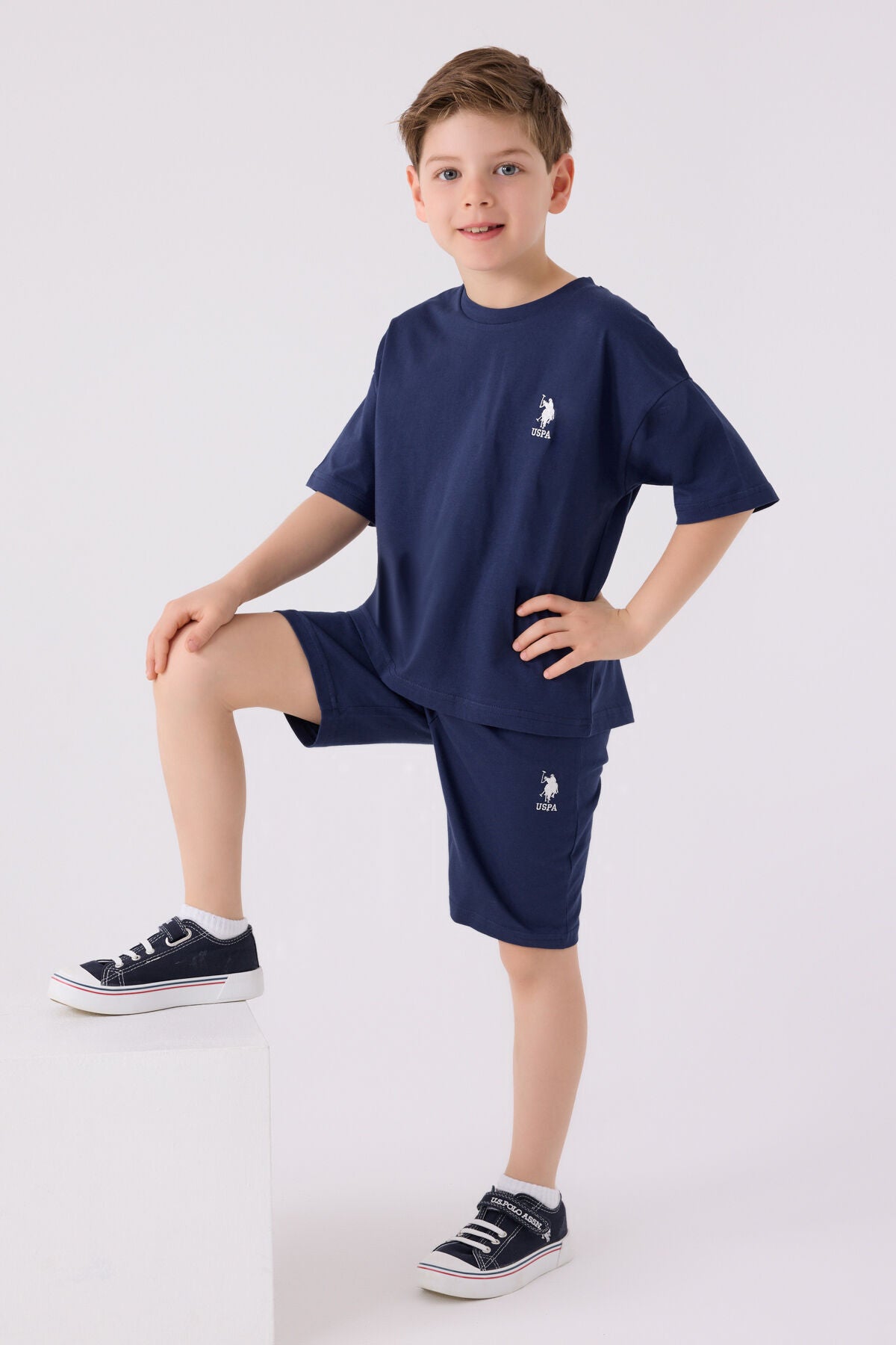 U.S. Polo Assn. Erkek Çocuk Bisiklet Yaka Sargı Nakışlı Yazlık Regular Fit Mavi Bermuda Takım US1779-C-V4 Ürün ana görseli