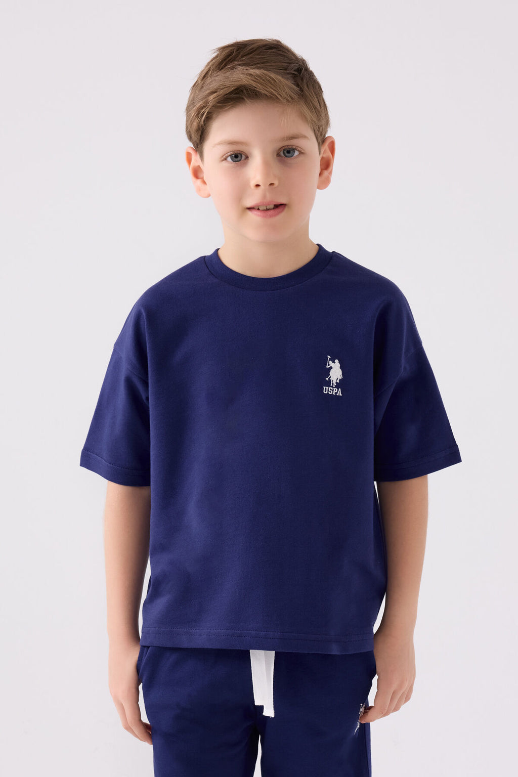 U.S. Polo Assn. Erkek Çocuk Bisiklet Yaka Sargı Nakışlı Yazlık Regular Fit Lacivert Bermuda Takım US1780-C-V10