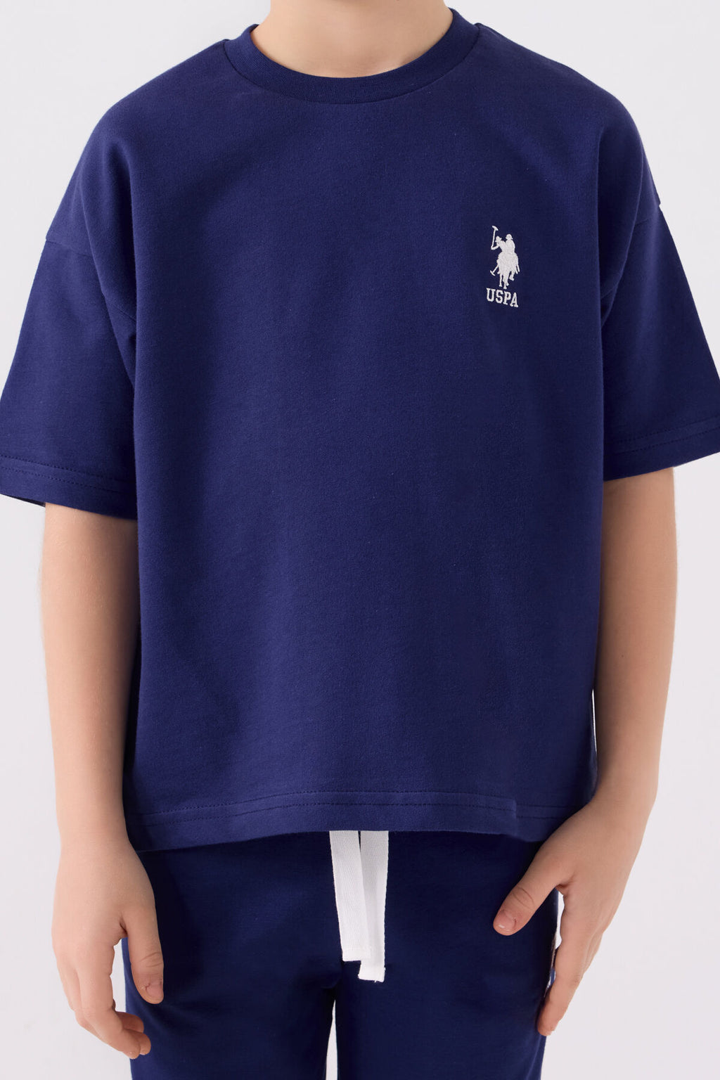 U.S. Polo Assn. Erkek Çocuk Bisiklet Yaka Sargı Nakışlı Yazlık Regular Fit Lacivert Bermuda Takım US1780-C-V10