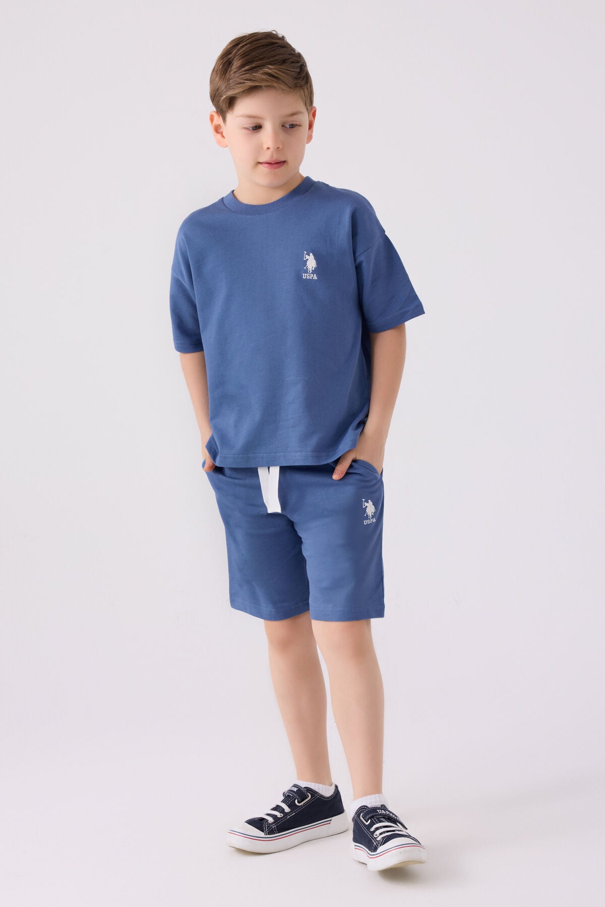 U.S. Polo Assn. Erkek Çocuk Bisiklet Yaka Pigment Baskılı Yazlık Regular Fit Mavi Bermuda Takım US1780-C-V14 Ürün ana görseli