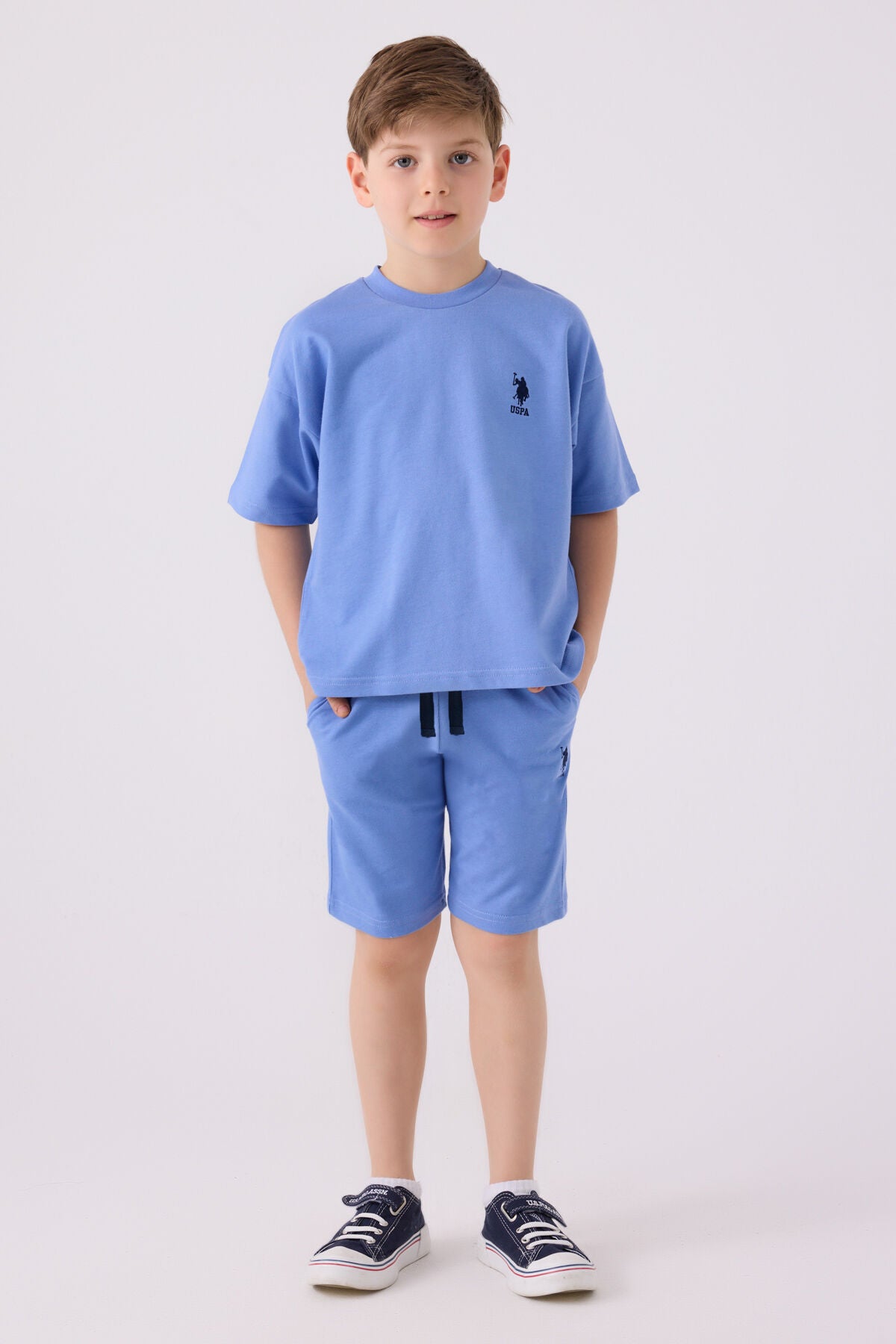 U.S. Polo Assn. Erkek Çocuk Bisiklet Yaka Pigment Baskılı Yazlık Regular Fit Mavi Bermuda Takım US1780-C-V5 Ürün ana görseli