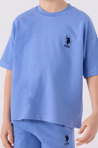 U.S. Polo Assn. Erkek Çocuk Bisiklet Yaka Pigment Baskılı Yazlık Regular Fit Mavi Bermuda Takım US1780-C-V5