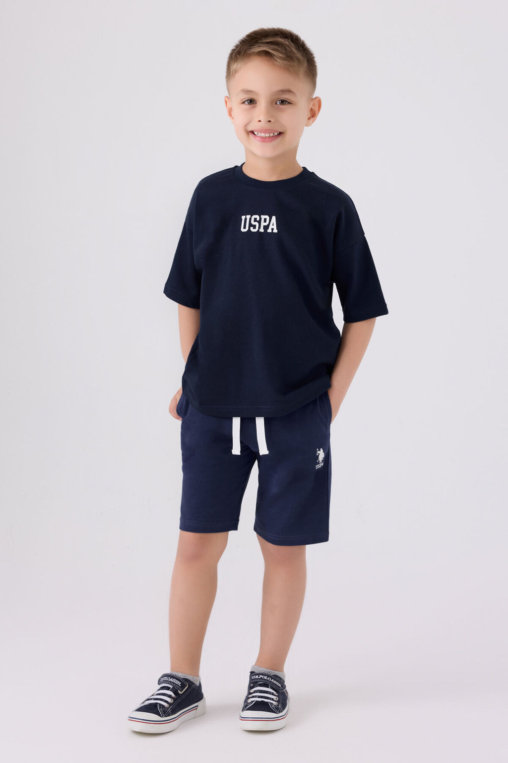 U.S. Polo Assn. Erkek Çocuk Bisiklet Yaka Pigment Baskılı Yazlık Regular Fit Lacivert Bermuda Takım US1781-C-V2