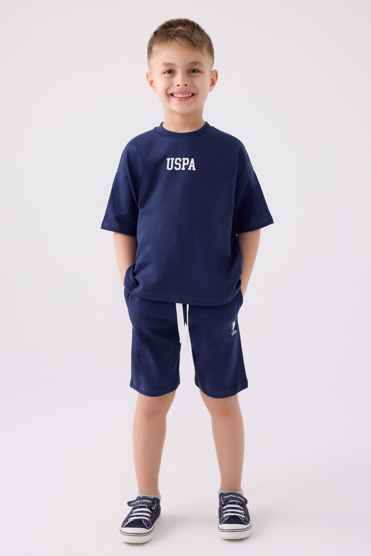U.S. Polo Assn. Erkek Çocuk Bisiklet Yaka Pigment Baskılı Yazlık Regular Fit Lacivert Bermuda Takım US1781-C-V5