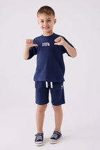U.S. Polo Assn. Erkek Çocuk Bisiklet Yaka Pigment Baskılı Yazlık Regular Fit Lacivert Bermuda Takım US1781-C-V5
