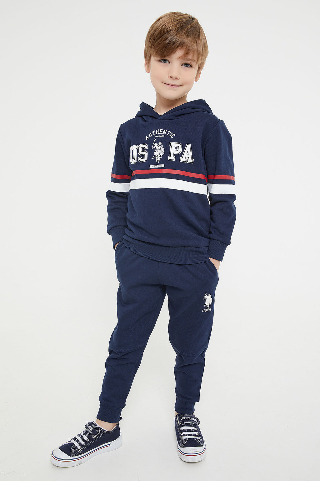 U.S. Polo Assn. Erkek Çocuk Kapüşonlu Empirme Baskılı Kışlık Regular Fit Lacivert Eşofman Takımı US1133-C-V1