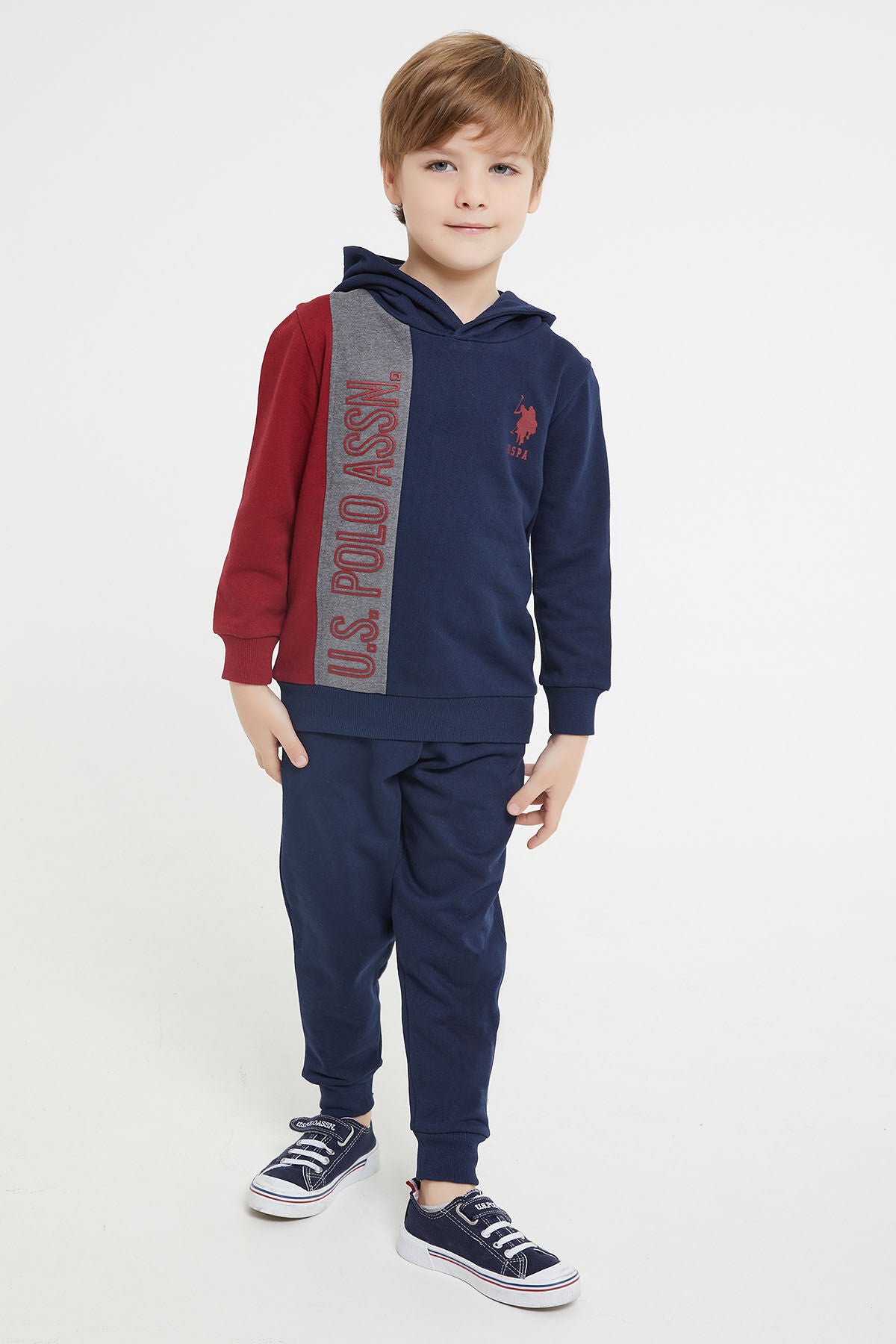 U.S. Polo Assn. Erkek Çocuk Kapüşonlu Empirme Baskılı Kışlık Regular Fit Lacivert Eşofman Takımı US1160-C-V2 Ürün ana görseli