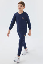 U.S. Polo Assn. Erkek Çocuk Bisiklet Yaka Nakışlı Kışlık Regular Fit Lacivert Eşofman Takımı US1186-C-V2