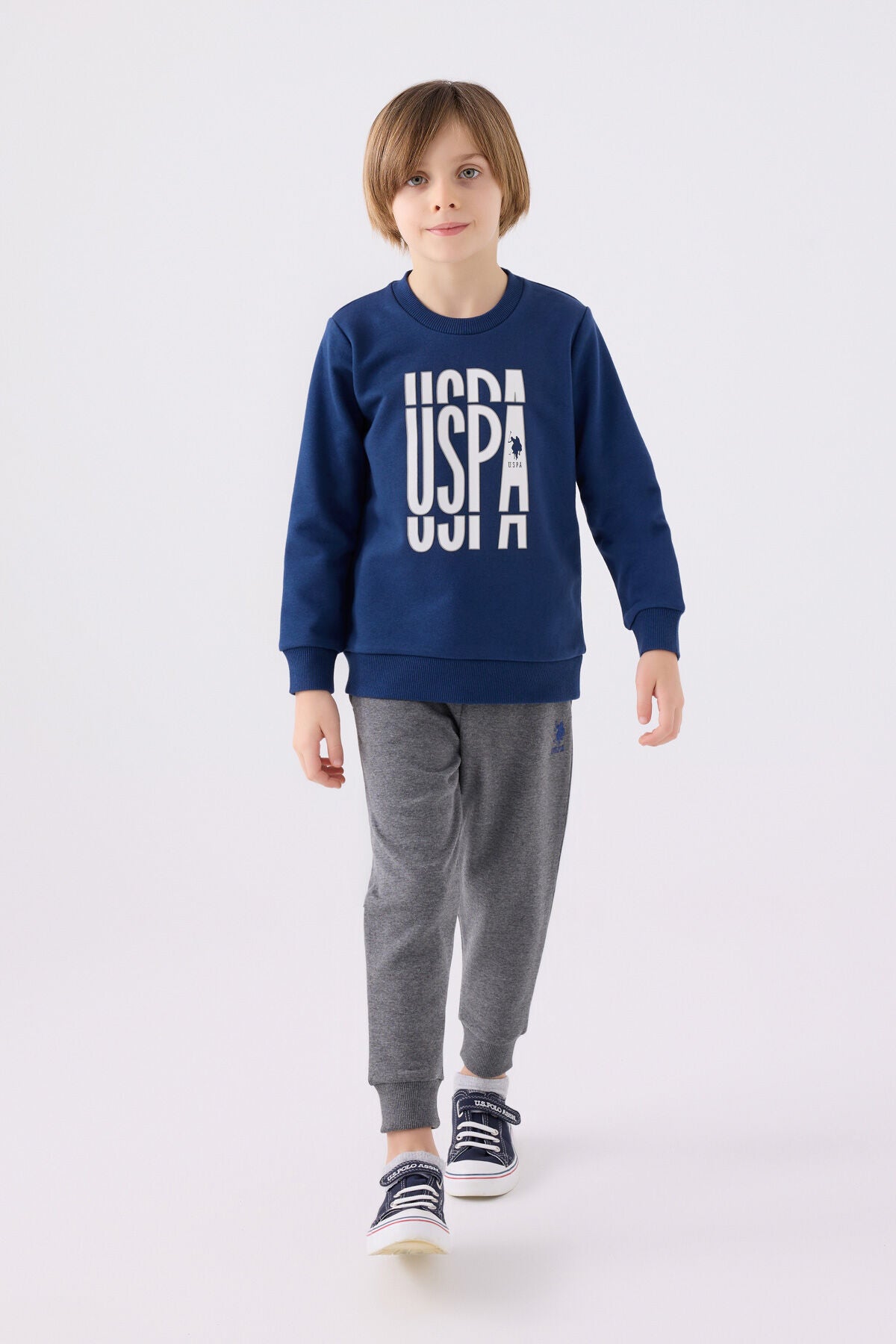 U.S. Polo Assn. Erkek Çocuk Bisiklet Yaka Empirme Baskılı Kışlık Regular Fit Lacivert Eşofman Takımı US1901-C-V2