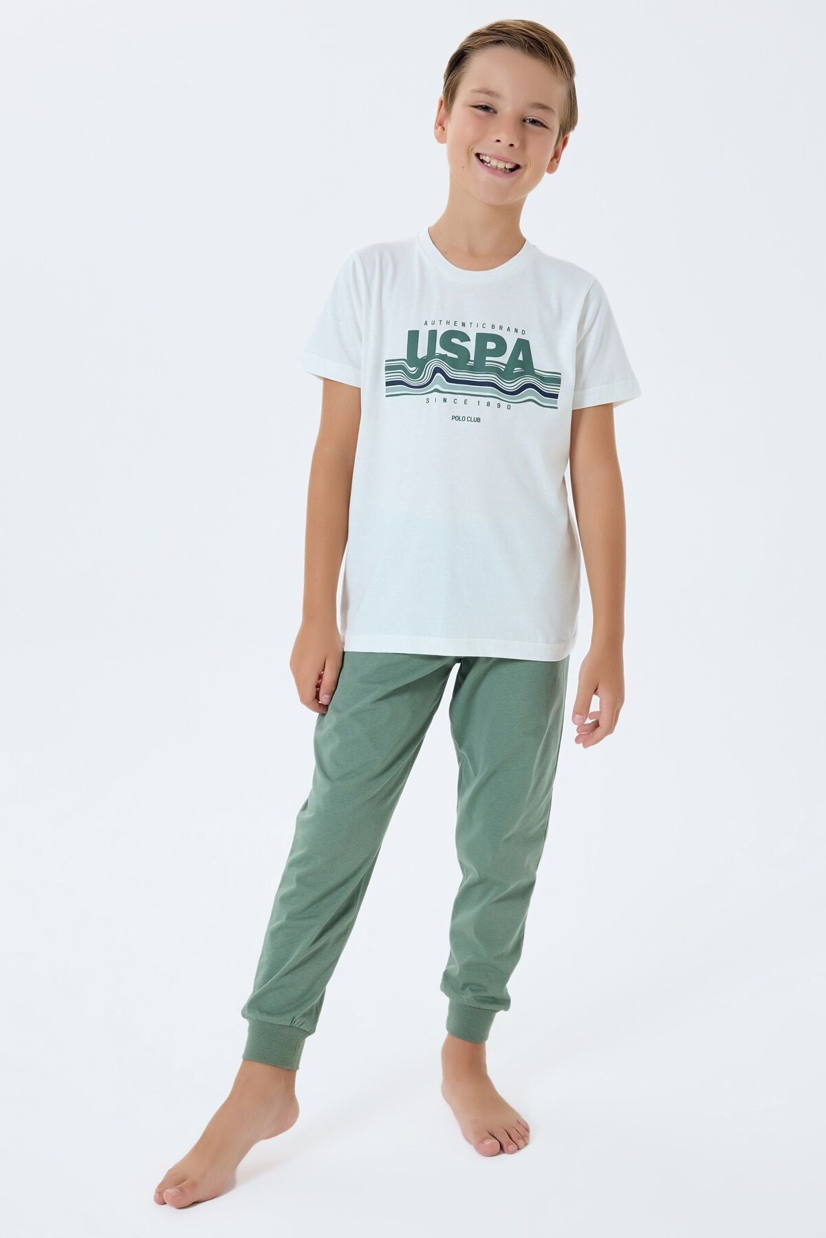 U.S. Polo Assn. Erkek Çocuk Bisiklet Yaka Nakışlı Yazlık Regular Fit Beyaz Pijama Takımı US2422-C-V2 Ürün ana görseli
