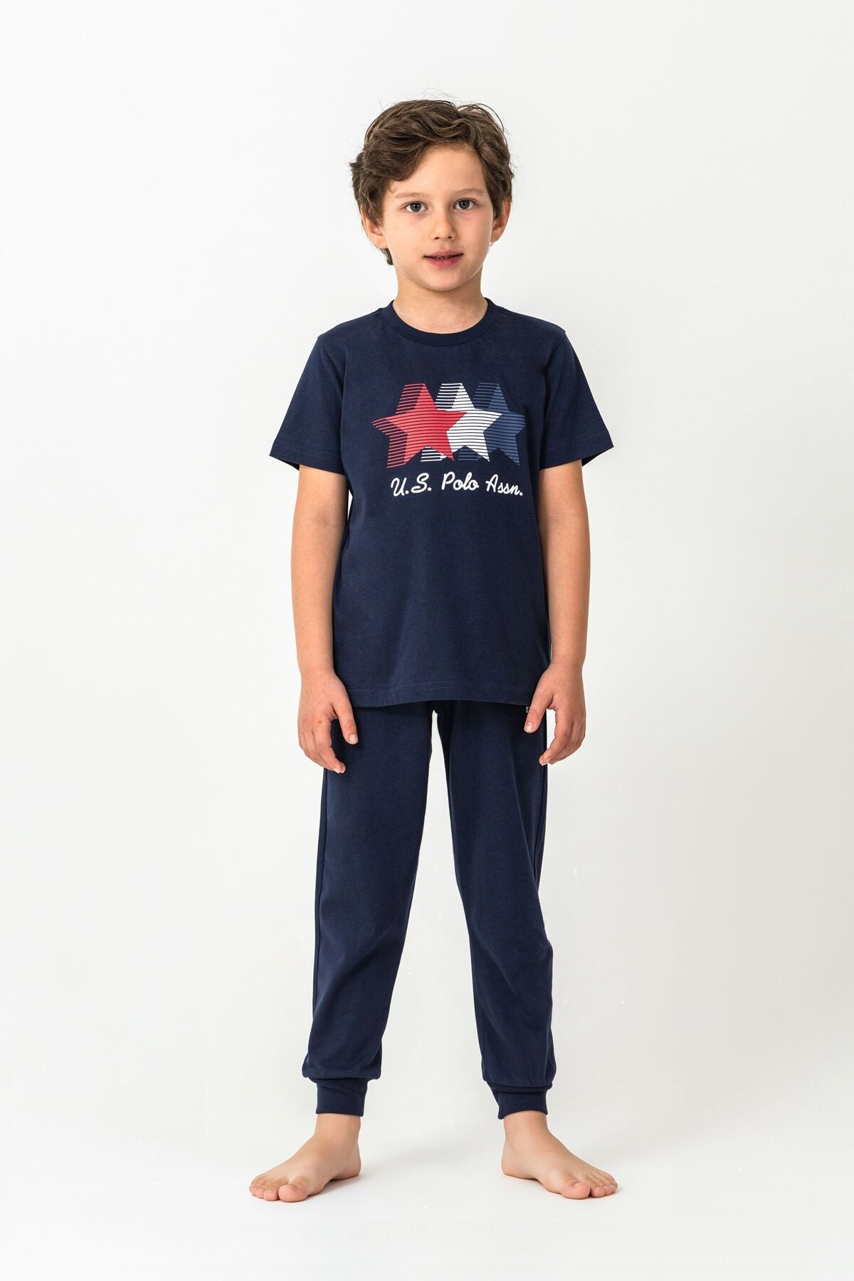 U.S. Polo Assn. Erkek Çocuk Bisiklet Yaka Nakışlı Yazlık Regular Fit Lacivert Pijama Takımı US2441-C-V1 Ürün ana görseli
