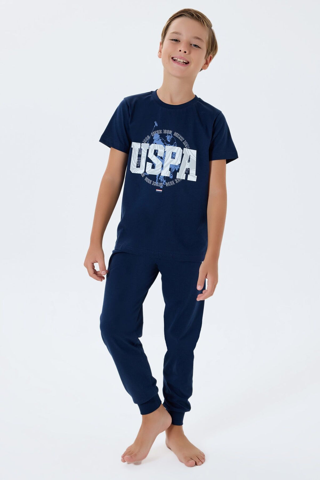 U.S. Polo Assn. Erkek Çocuk Bisiklet Yaka Nakışlı Yazlık Regular Fit Lacivert Pijama Takımı US2413-C-V1