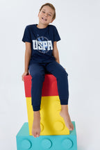 U.S. Polo Assn. Erkek Çocuk Bisiklet Yaka Nakışlı Yazlık Regular Fit Lacivert Pijama Takımı US2413-C-V1
