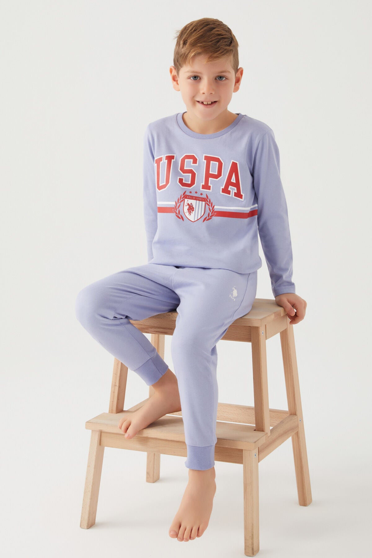 U.S. Polo Assn. Erkek Çocuk Bisiklet Yaka Pigment Baskılı Kışlık Regular Fit Mavi Pijama Takımı US1191-C-V7